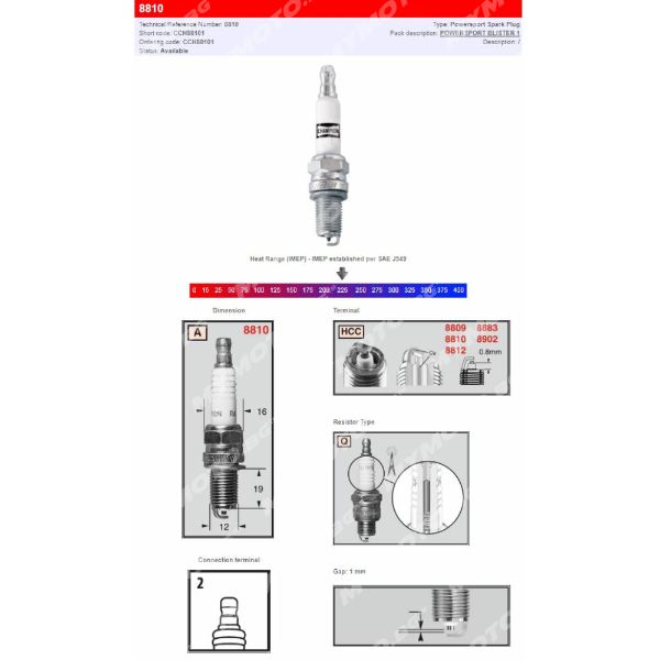 Запалителна свещ CHAMPION CCH88101 резба 12 mm