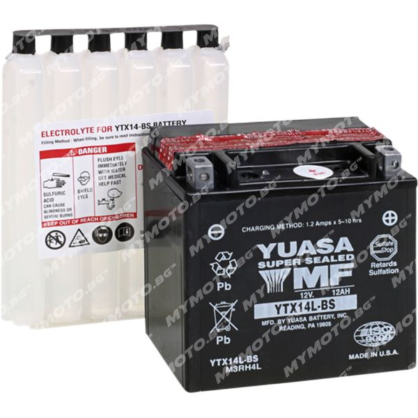 AGM акумулатор YUASA YTX14L-BS - 12 V / 12 AH п. ток 200 A с десен+