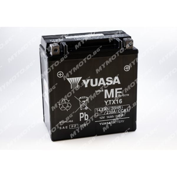 AGM акумулатор YUASA YTX16 - 12 V / 14 Ah п. ток 230 A с ляв+