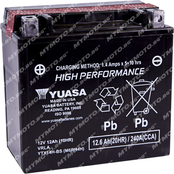 AGM акумулатор YUASA YTX14H-BS - 12 V / 12 AH п. ток 240 A с ляв+