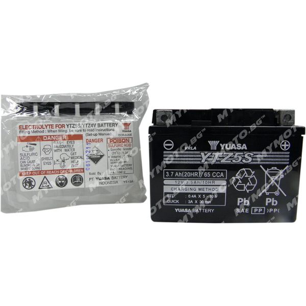 AGM акумулатор YUASA YTZ5S-BS - 12 V / 3.5 Ah п. ток 65 A с десен+