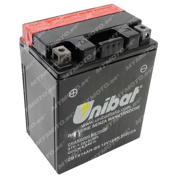 AGM акумулатор UNIBAT CBTX14AH-BS - 12 V / 12 AH п. ток 210 A с ляв+