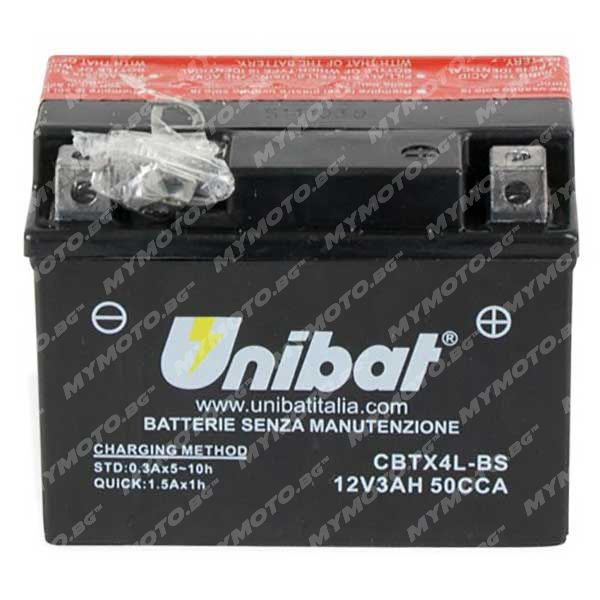 AGM акумулатор UNIBAT CBTX4L-BS - 12 V / 3 Ah п. ток 50 A с десен+